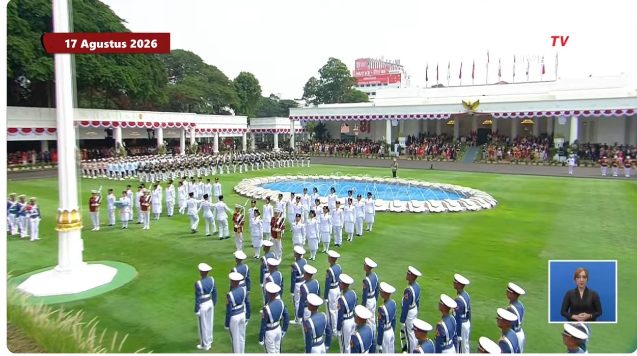 Upacara Peringatan Hari Ulang Tahun (HUT) ke-81 Republik Indonesia di halaman Istana Merdeka, Jakarta, Senin (17/8/2026).(Tangkapan layar KompasTV)