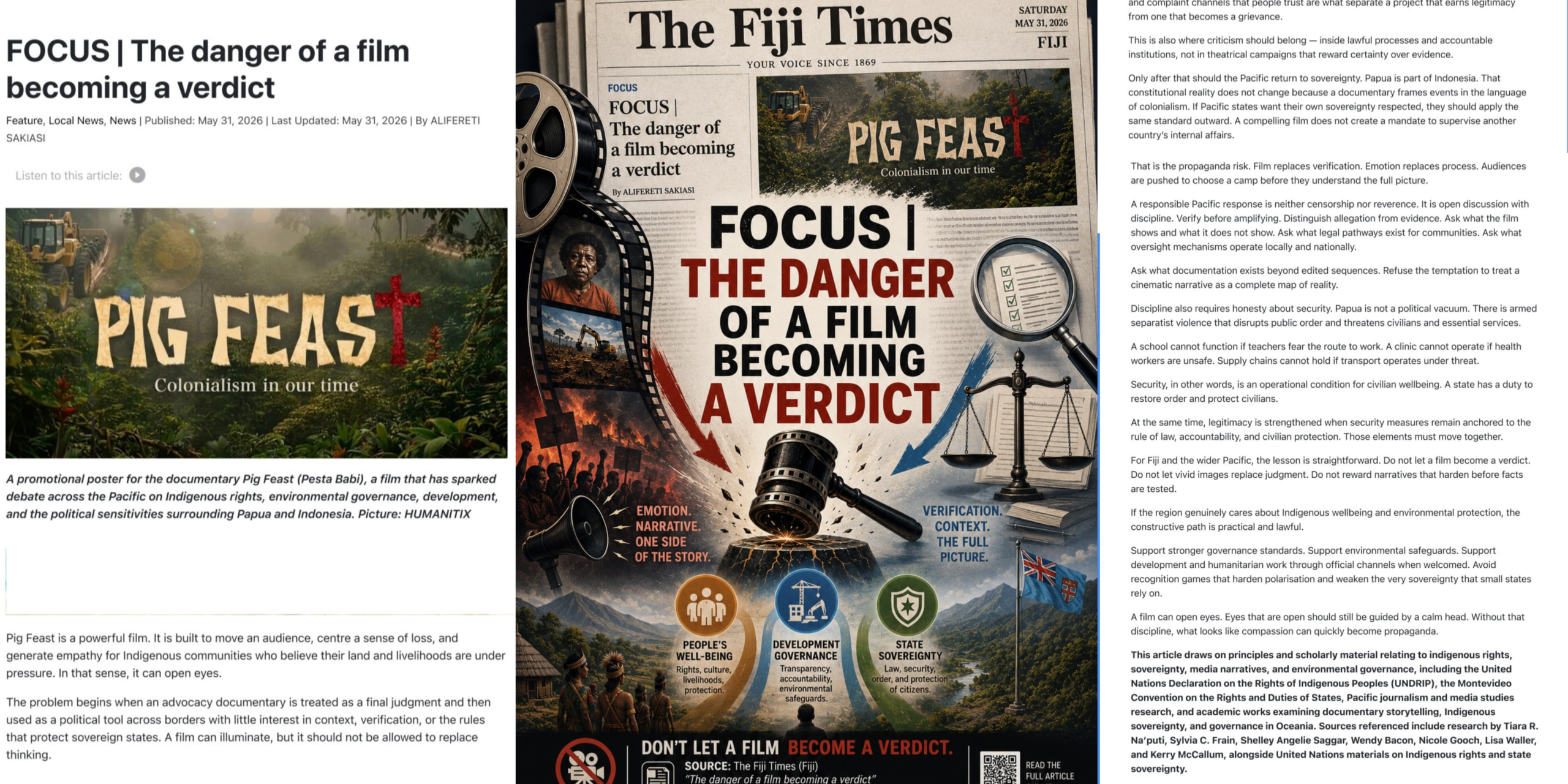 The Fiji Times Soroti Film Pig Feast: Jangan Biarkan Film Menjadi Vonis, Verifikasi Fakta Tetap yang Utama